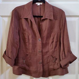NWT Coldwater Creek Brown 100% Linen Jacket Size 14